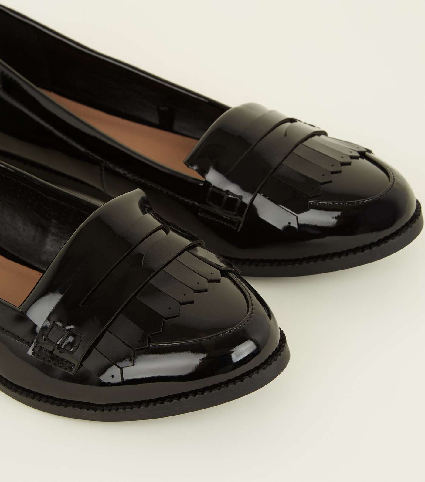 Wide Fit Black Patent Fringe Front Loafers Image 3