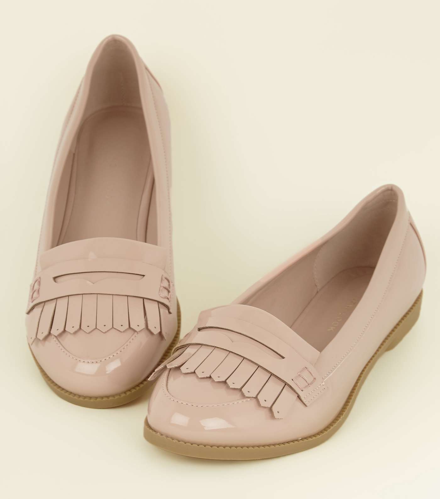 Wide Fit Nude Patent Fringe Front Loafers Image 4