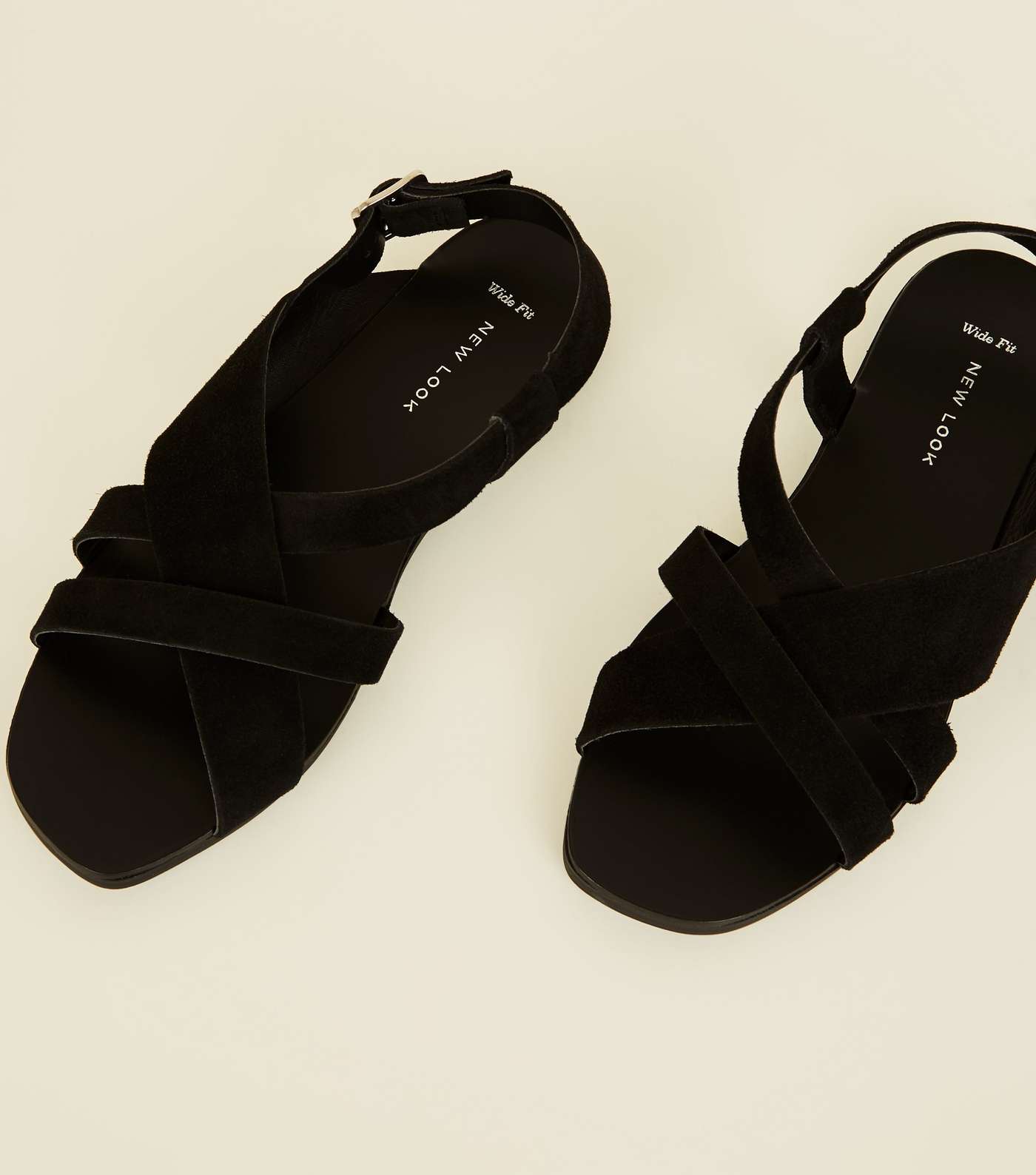 Wide Fit Black Suede Cross Strap Flat Sandals Image 4