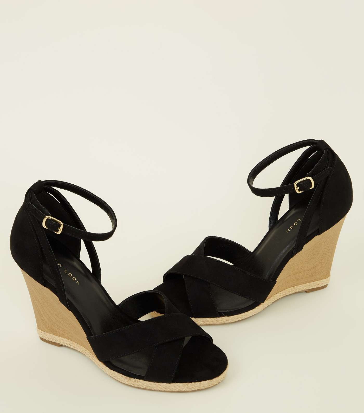 Black Suedette Wooden Wedge Sandals  Image 4