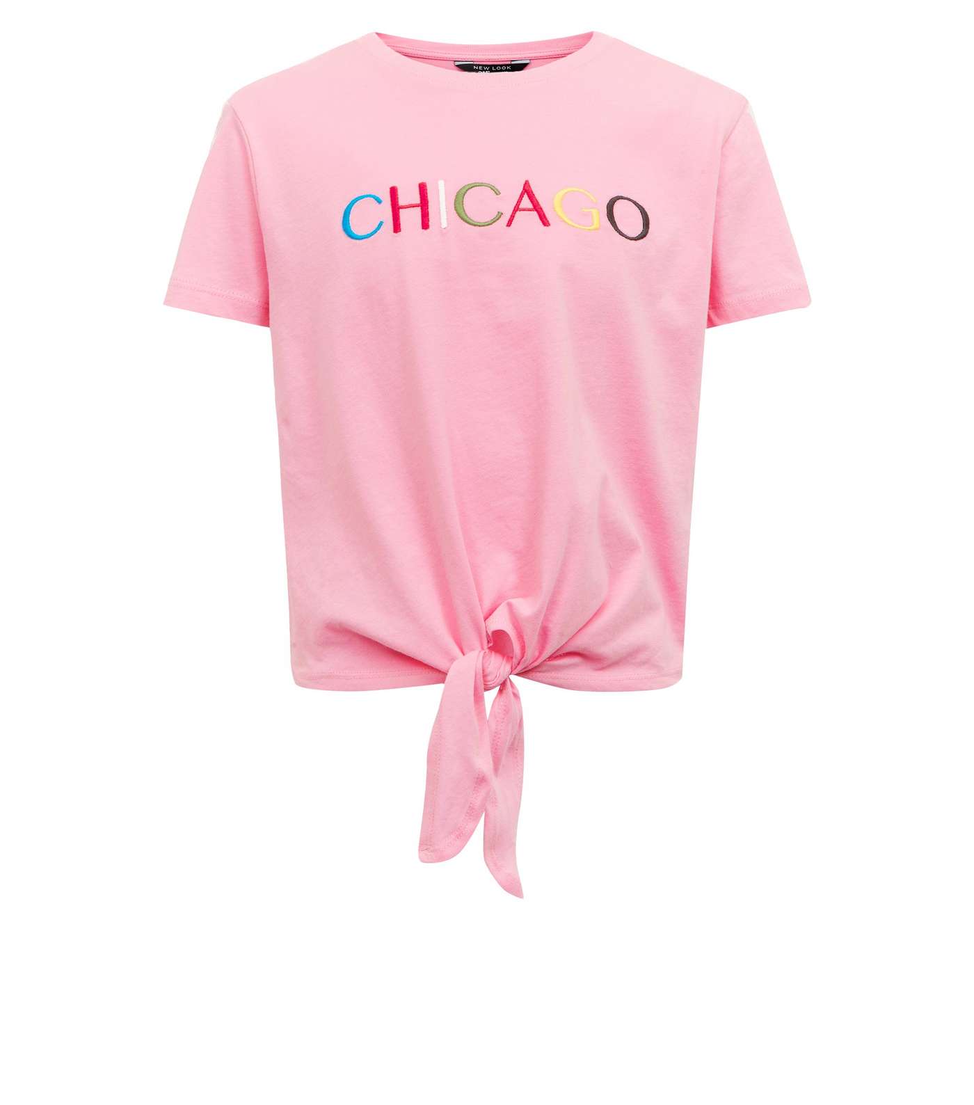Girls Pink Chicago Embroidered Tie Front T-Shirt Image 4