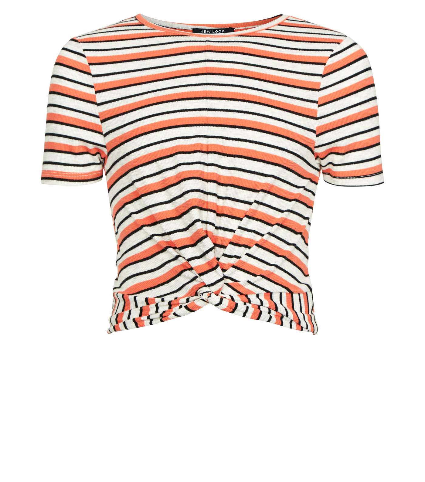 Girls Orange Stripe Ribbed Twist Front T-Shirt Image 4