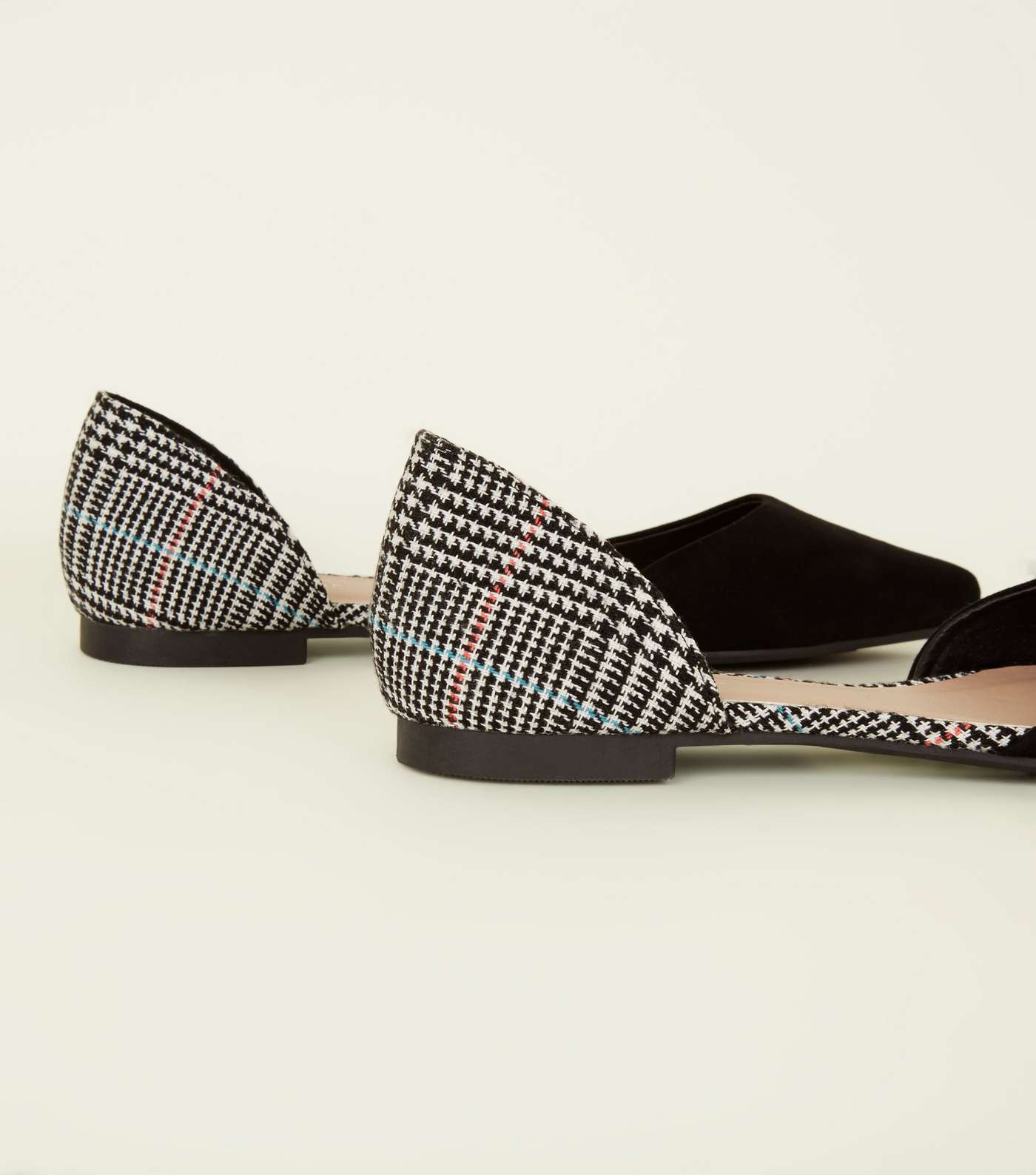Black Woven Houndstooth Pointed Ballet Pumps Image 3