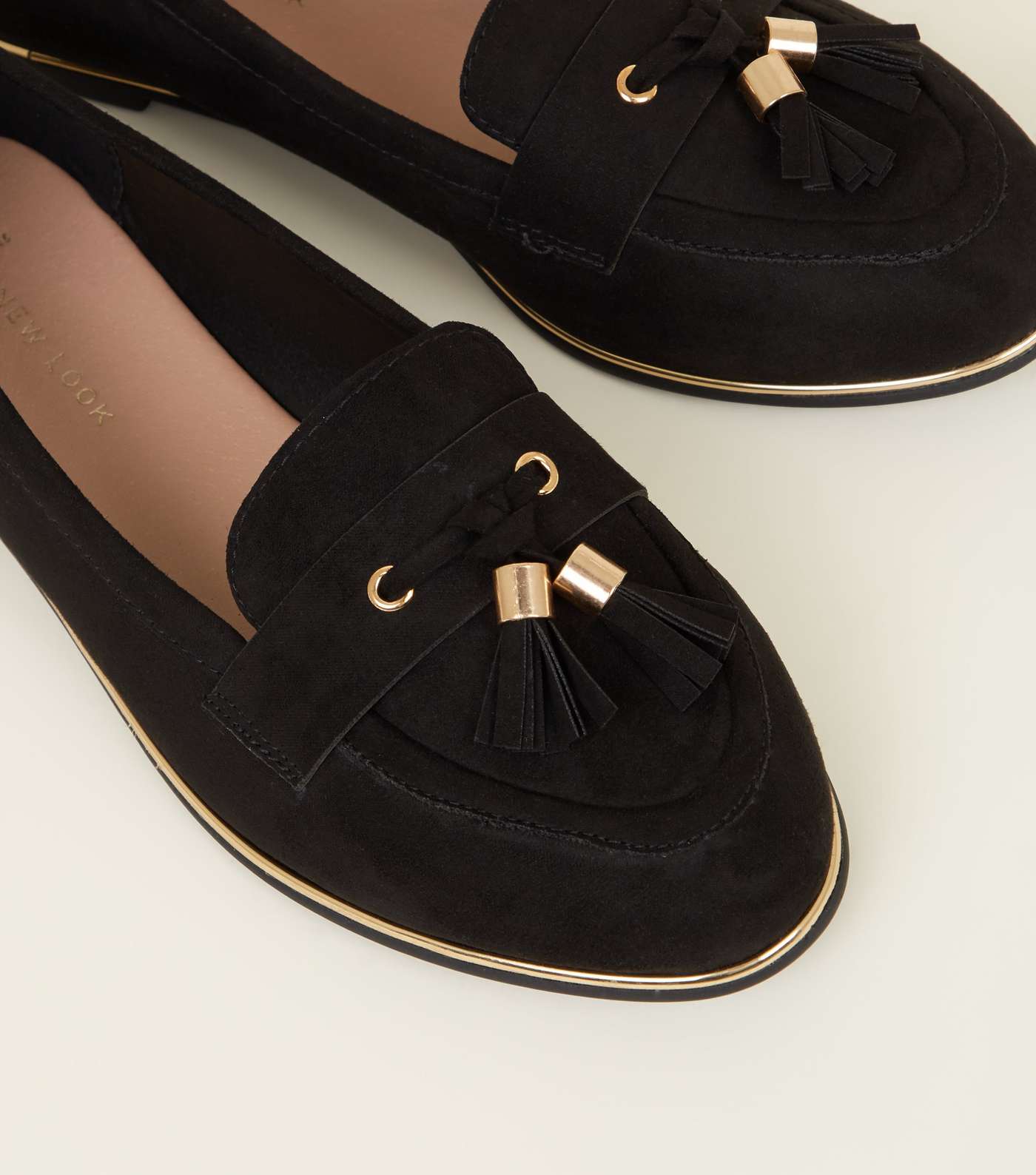 Wide Fit Black Suedette Metal Piped Tassel Loafers Image 4