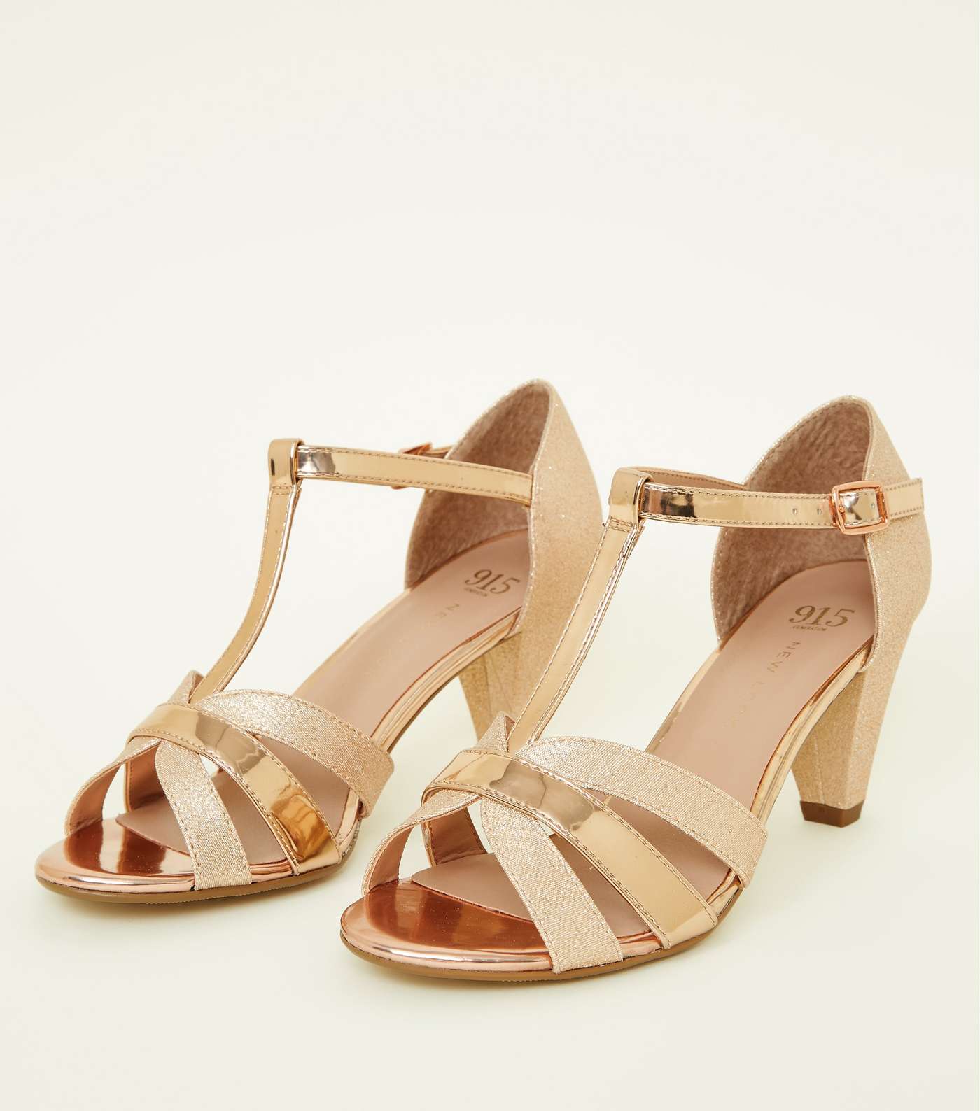 Girls Gold Contrast Glitter Cone Heel Sandals Image 4