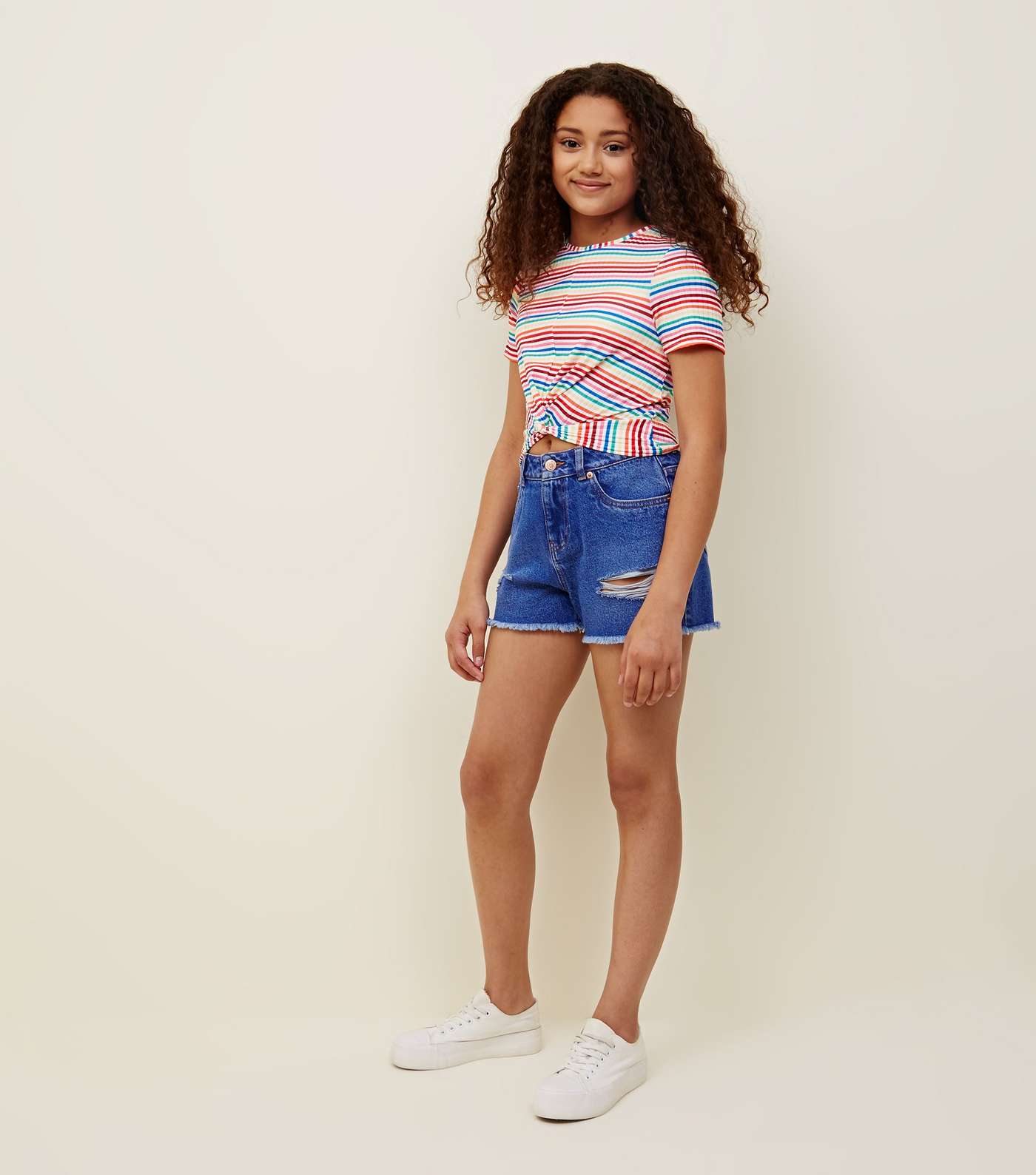 Teens Rainbow Stripe Twist Front T-Shirt Image 2