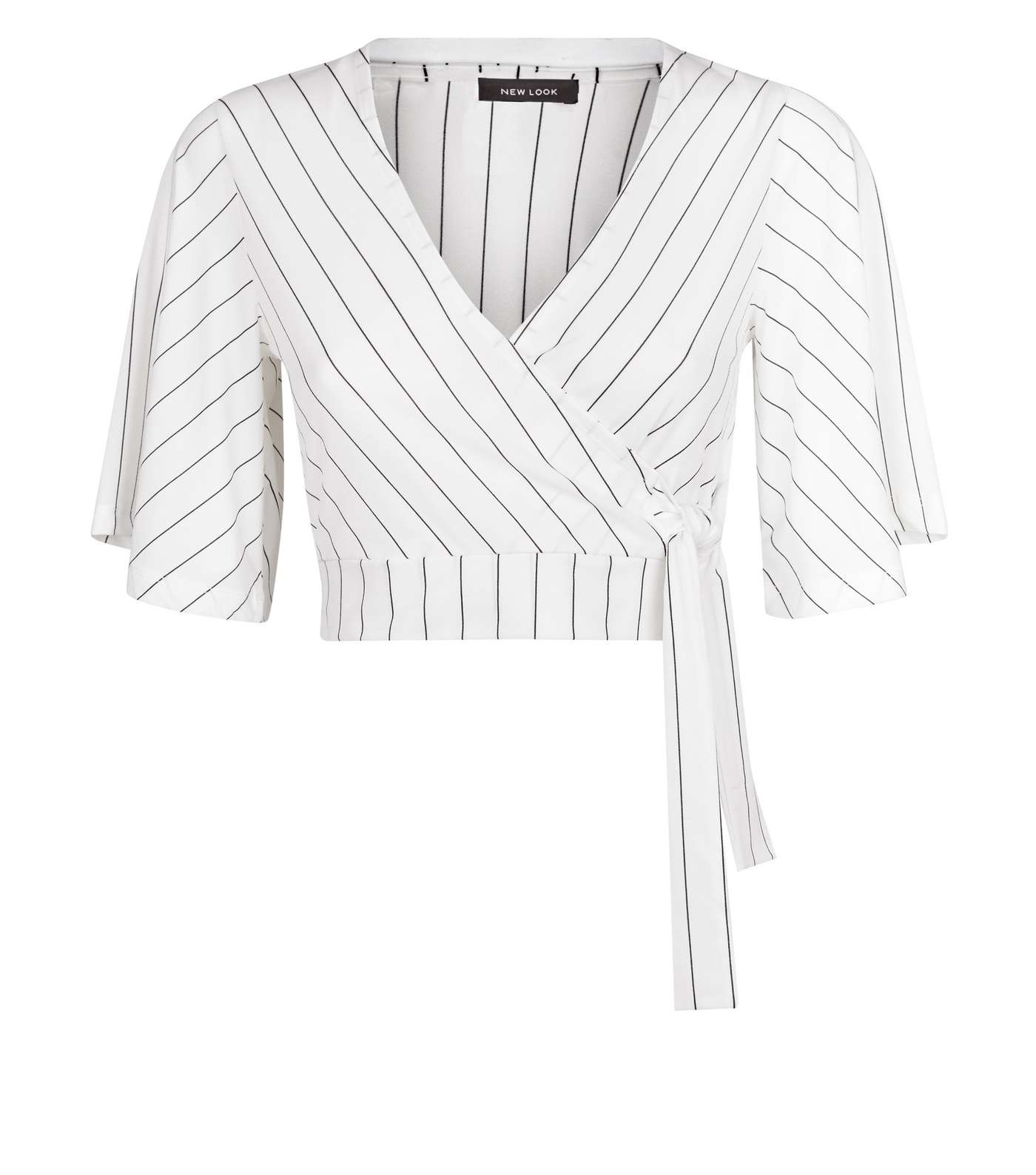 White Pinstripe Wrap Front Cropped Blouse Image 4