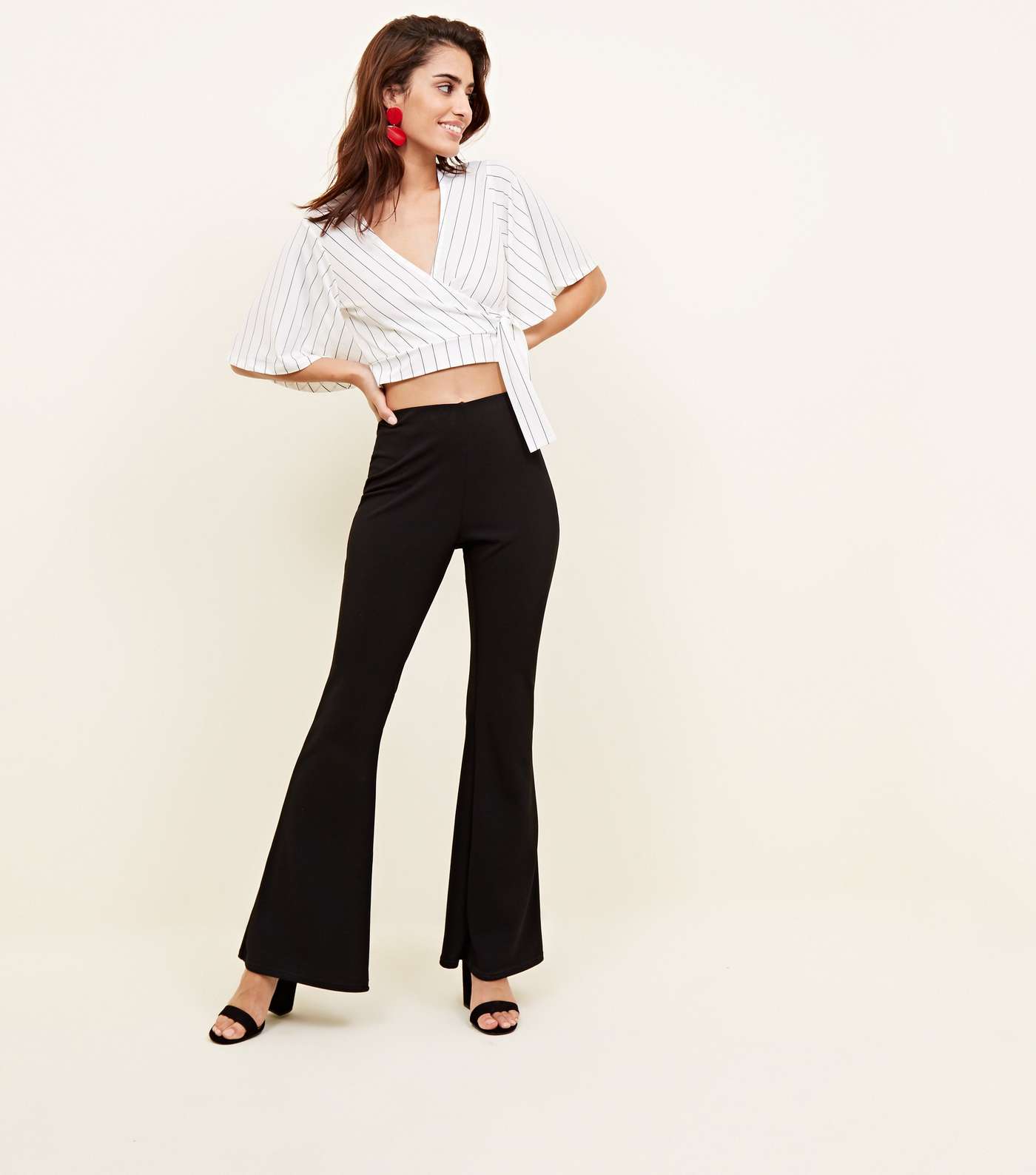 White Pinstripe Wrap Front Cropped Blouse Image 2