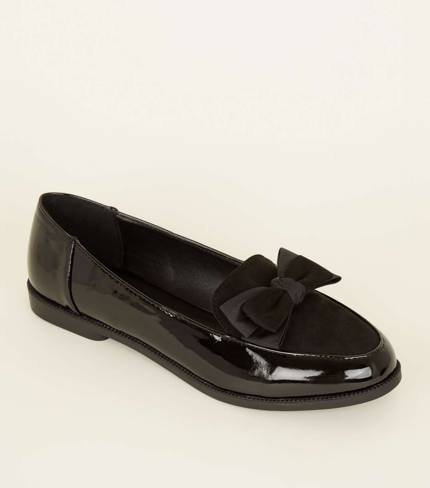 Black Patent and Suedette Bow Front Loafers