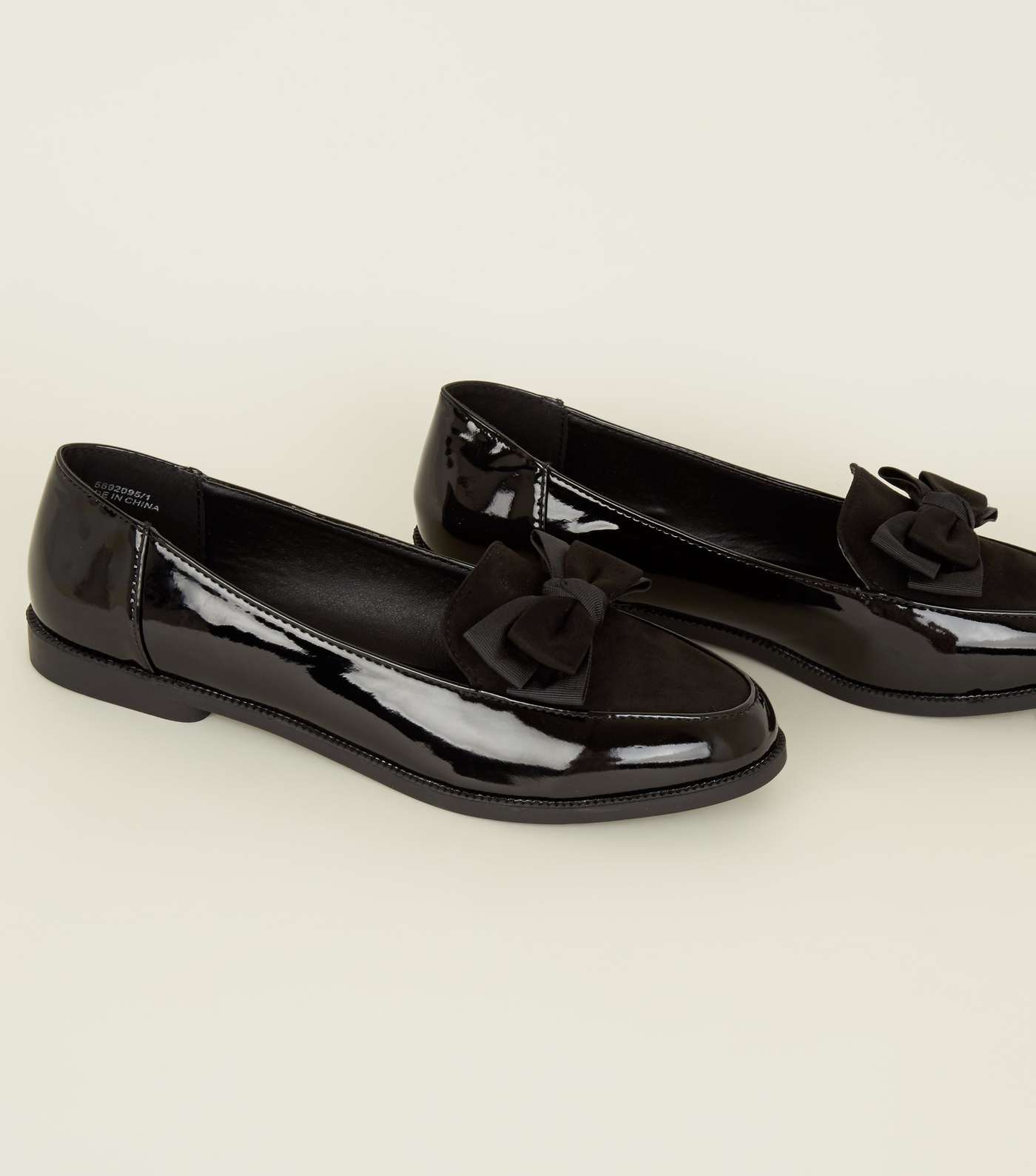 Black Patent and Suedette Bow Front Loafers Image 3
