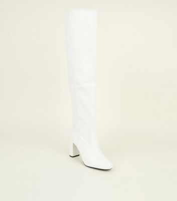 knee high white boots flat