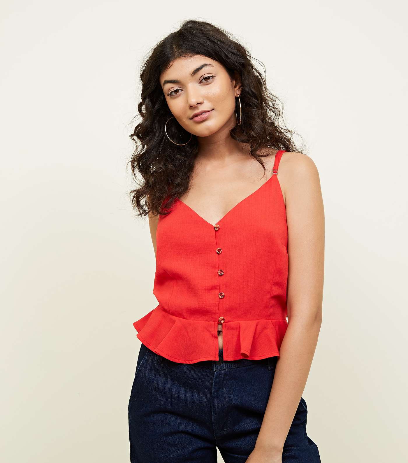 Cameo Rose Red Button Front Peplum Cami 