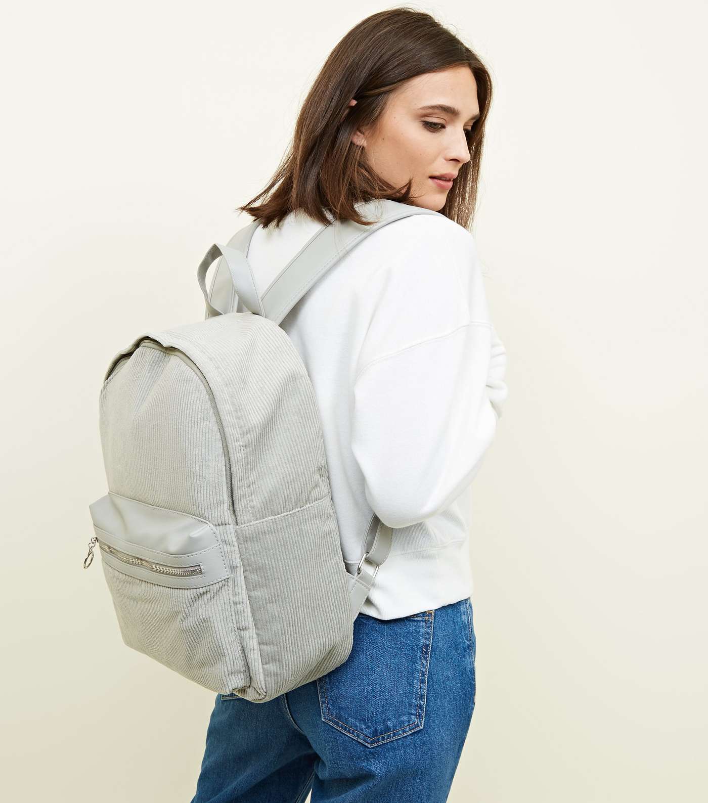 Pale Grey Corduroy Backpack Image 2