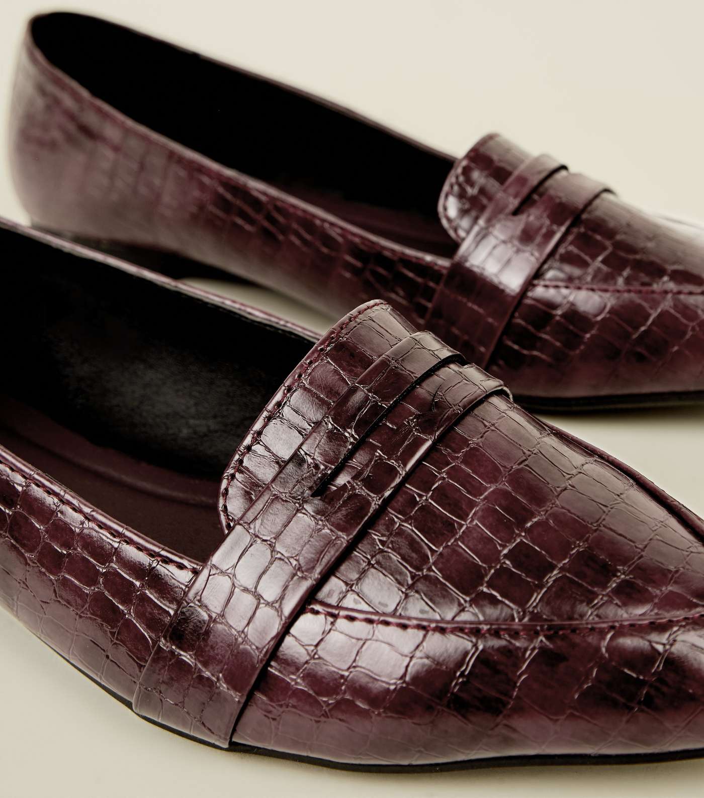 Burgundy Faux Croc Pointed Penny Loafers Image 3