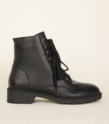 topshop chunky mid calf lace up boots in black