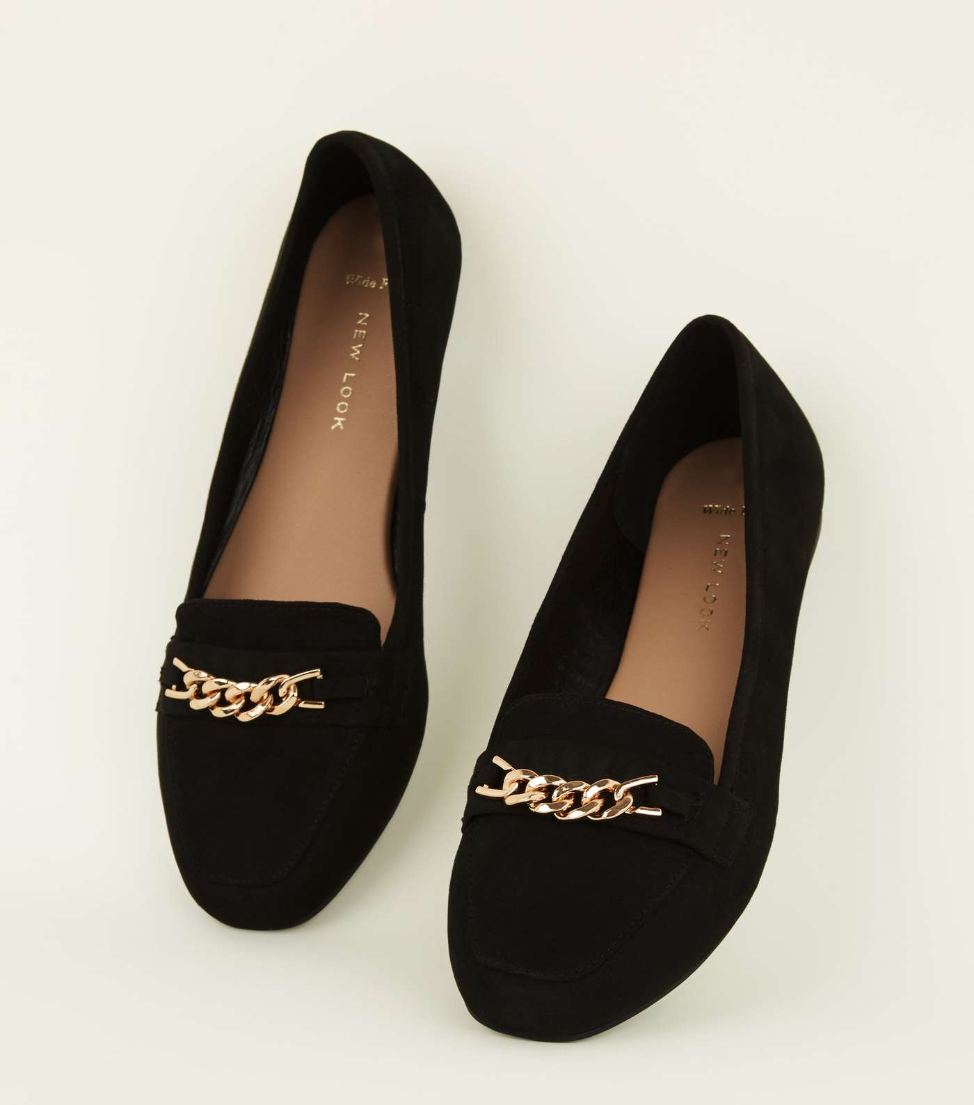 Wide Fit Black Suedette Chain Loafers Image 4