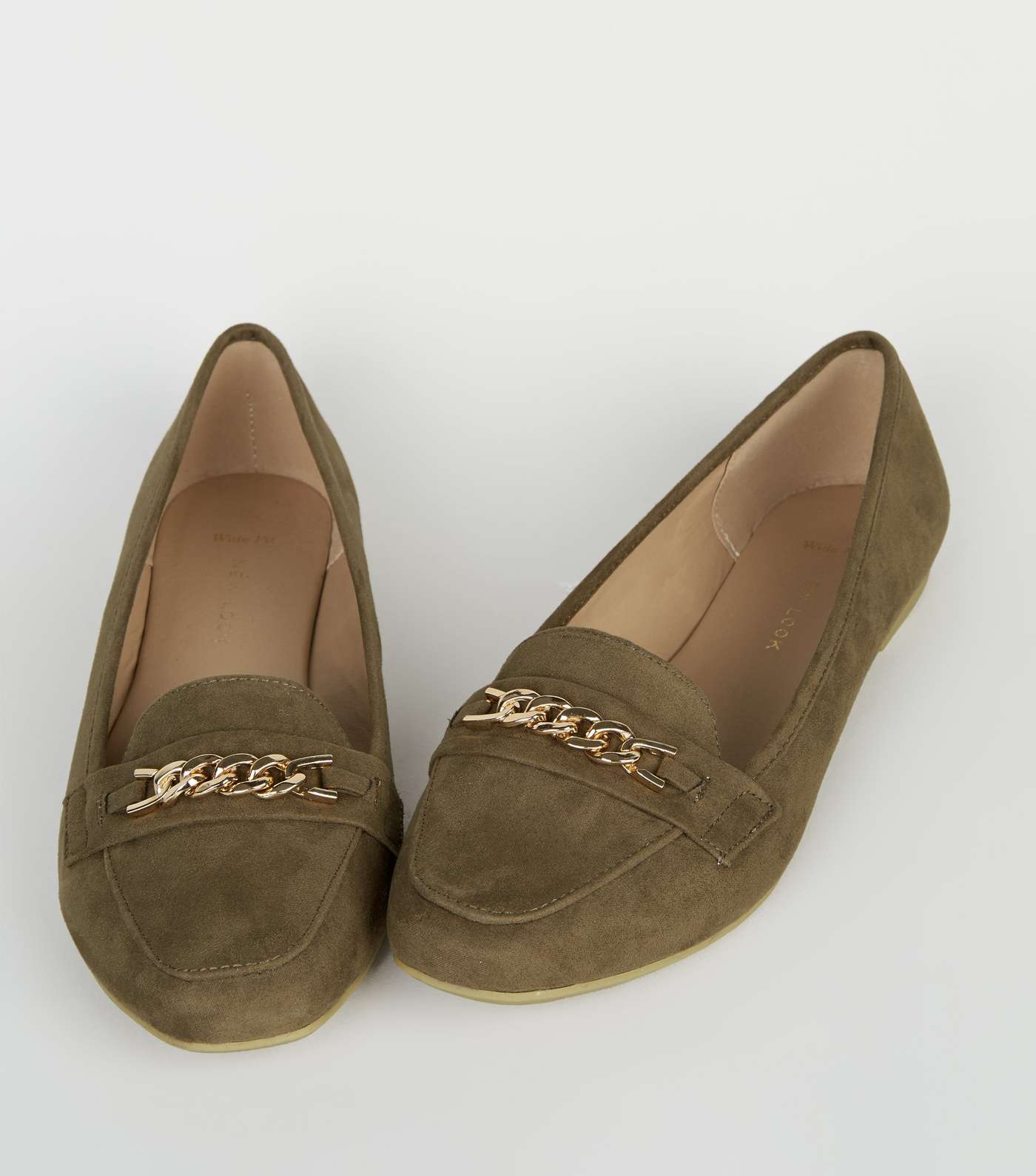 Wide Fit Khaki Suedette Chain Loafers Image 3