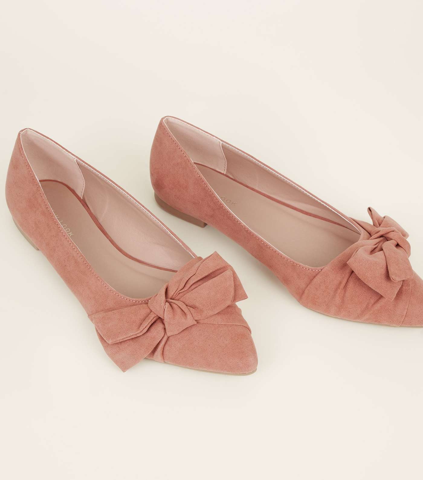 Pink Suedette Bow Pointed Ballet Pumps Image 4