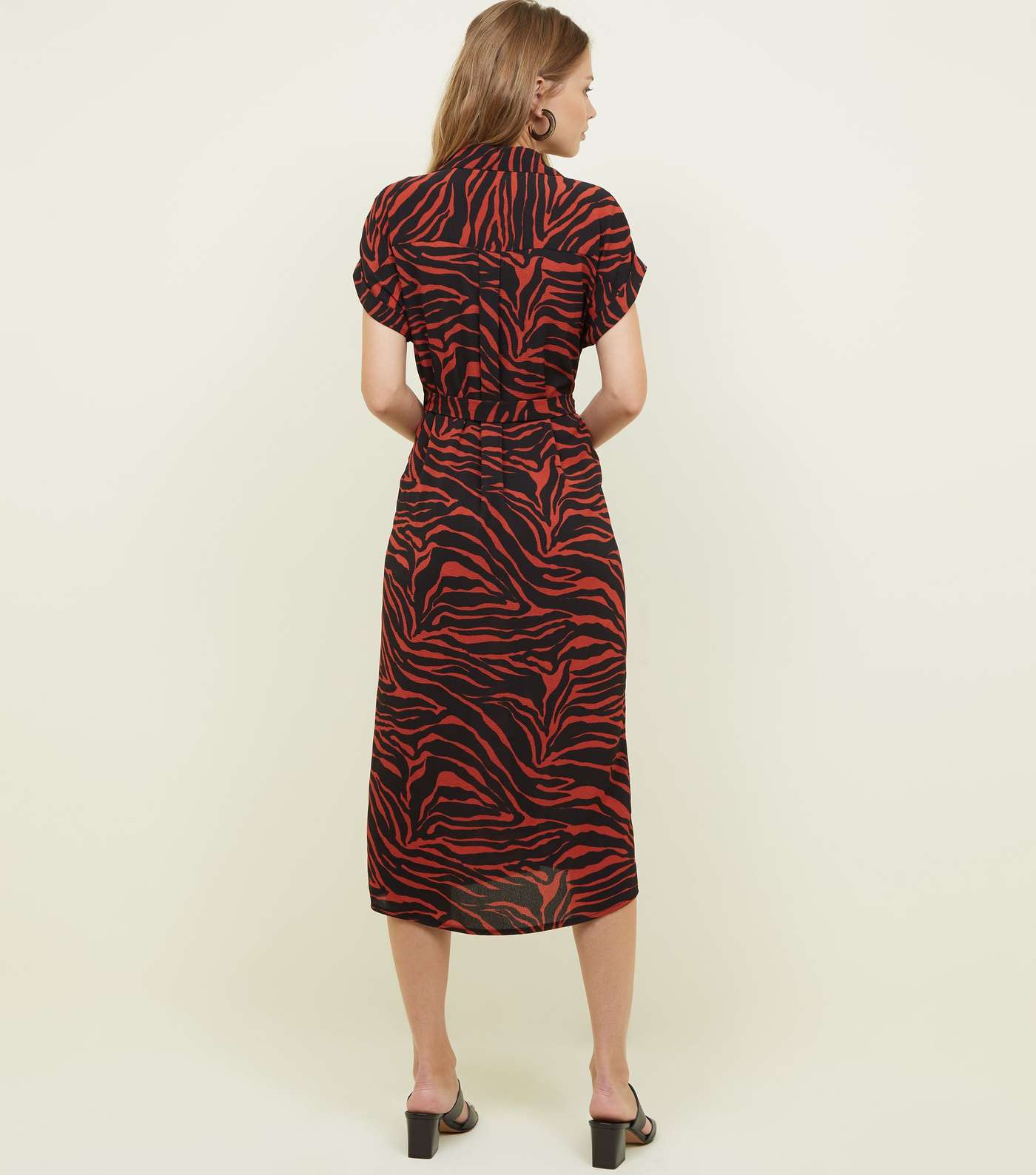 Red Zebra Print Midi Shirt Dress  Image 3