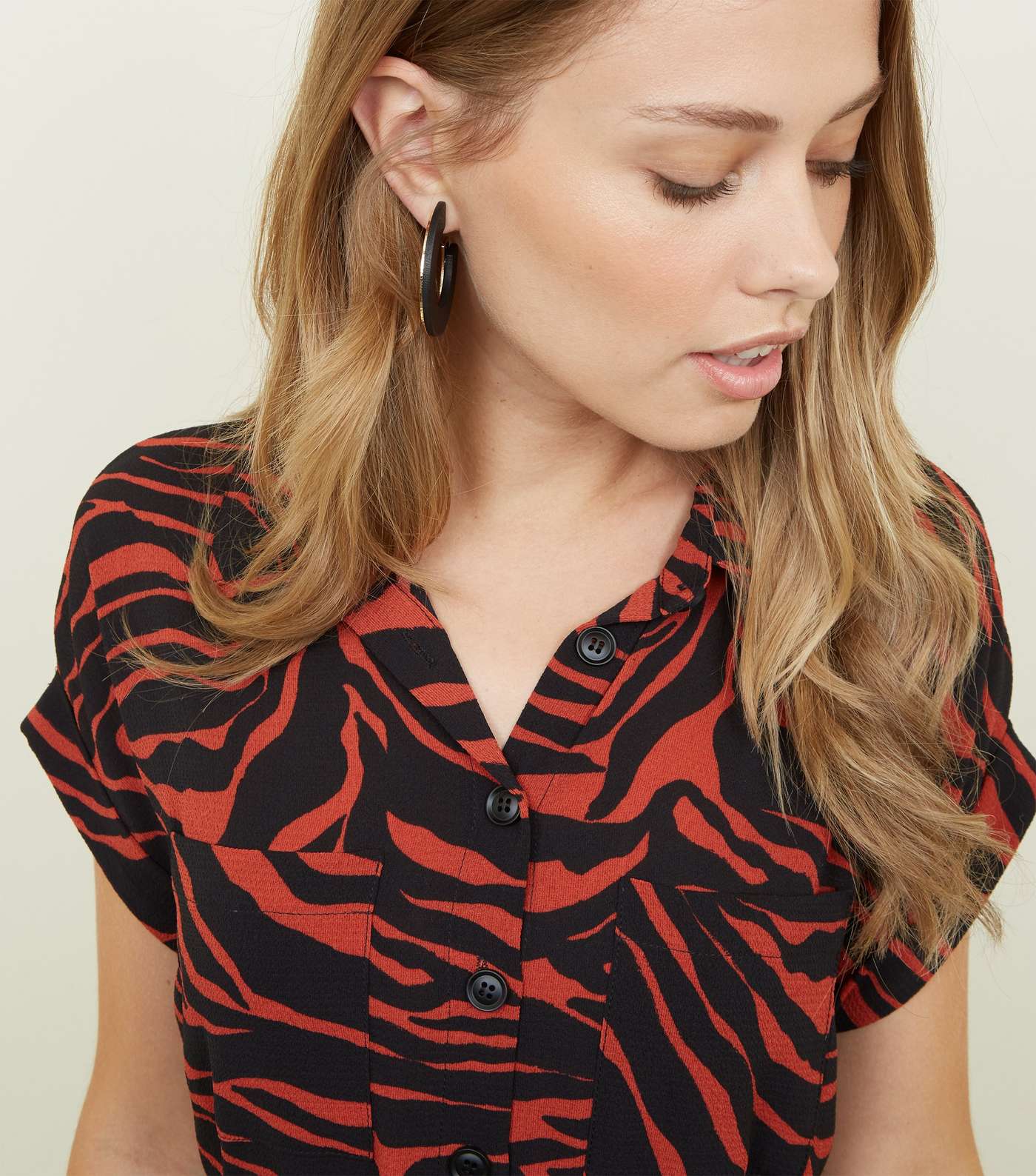 Red Zebra Print Midi Shirt Dress  Image 5