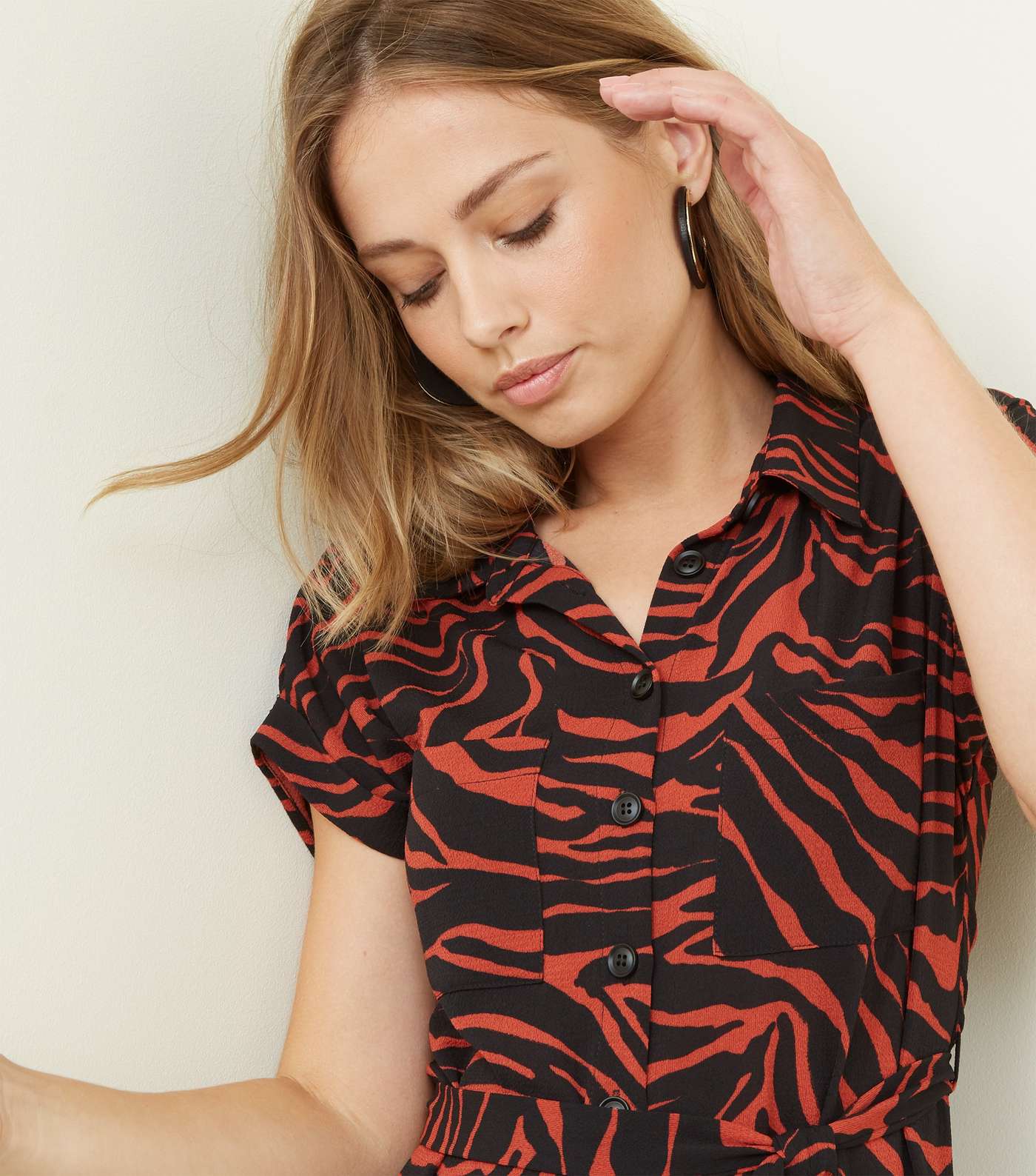 Red Zebra Print Midi Shirt Dress  Image 7