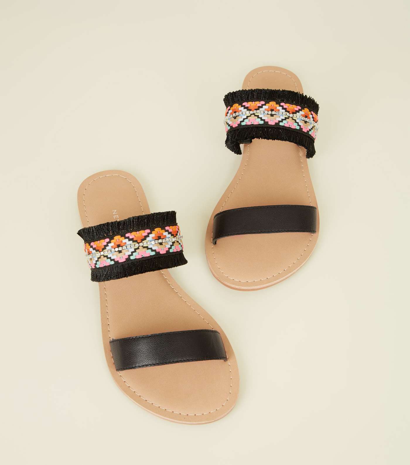 Wide Fit Black Leather Woven Strap Sandals Image 3