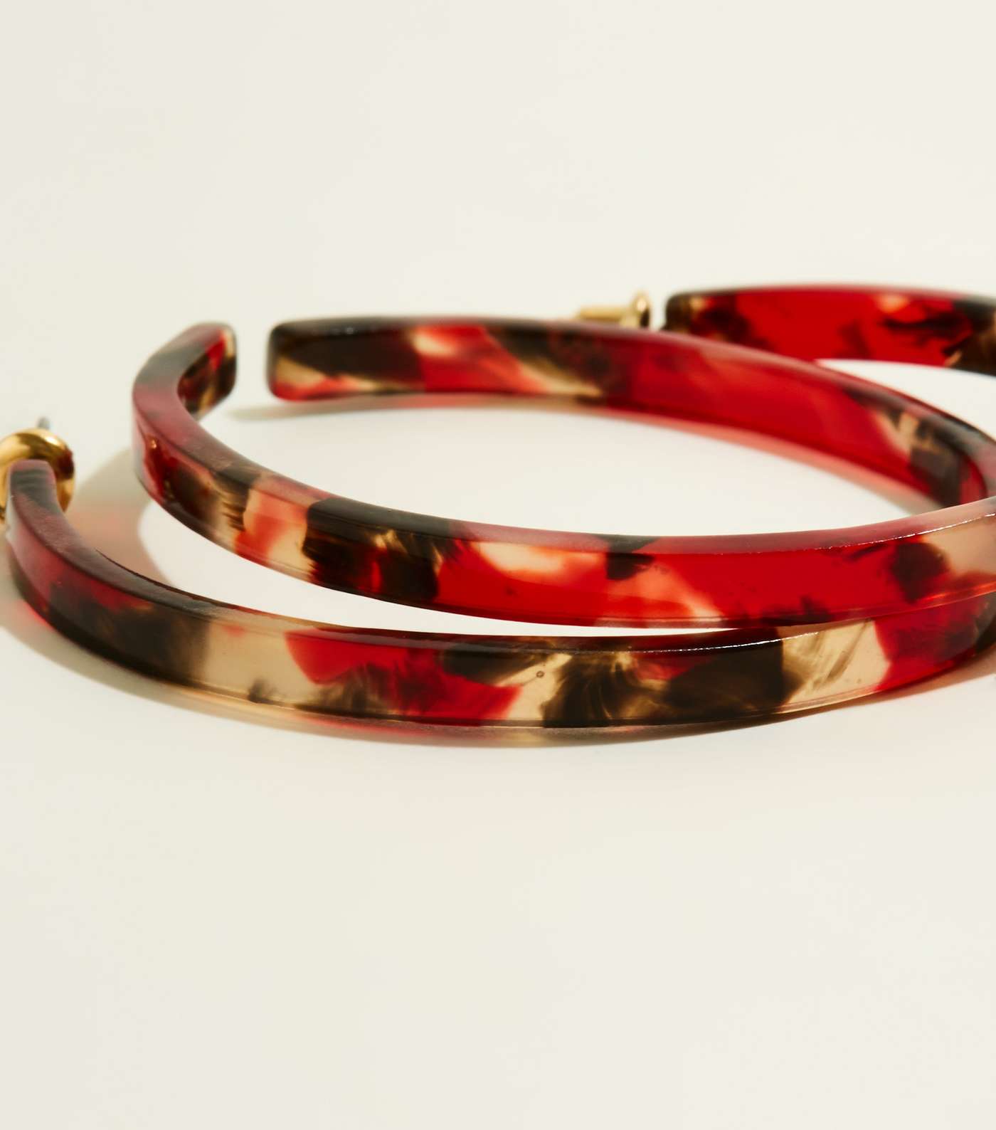 Red and Brown Resin Skinny Hoop Earrings Image 3