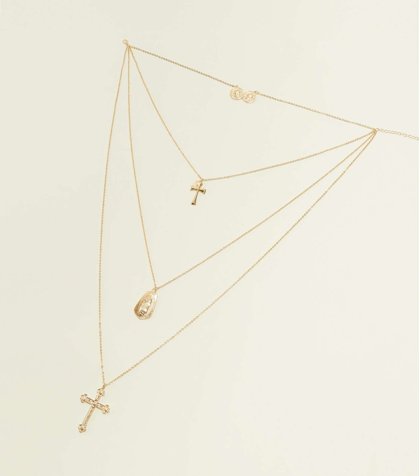 Gold Long Layered Cross Pendant
