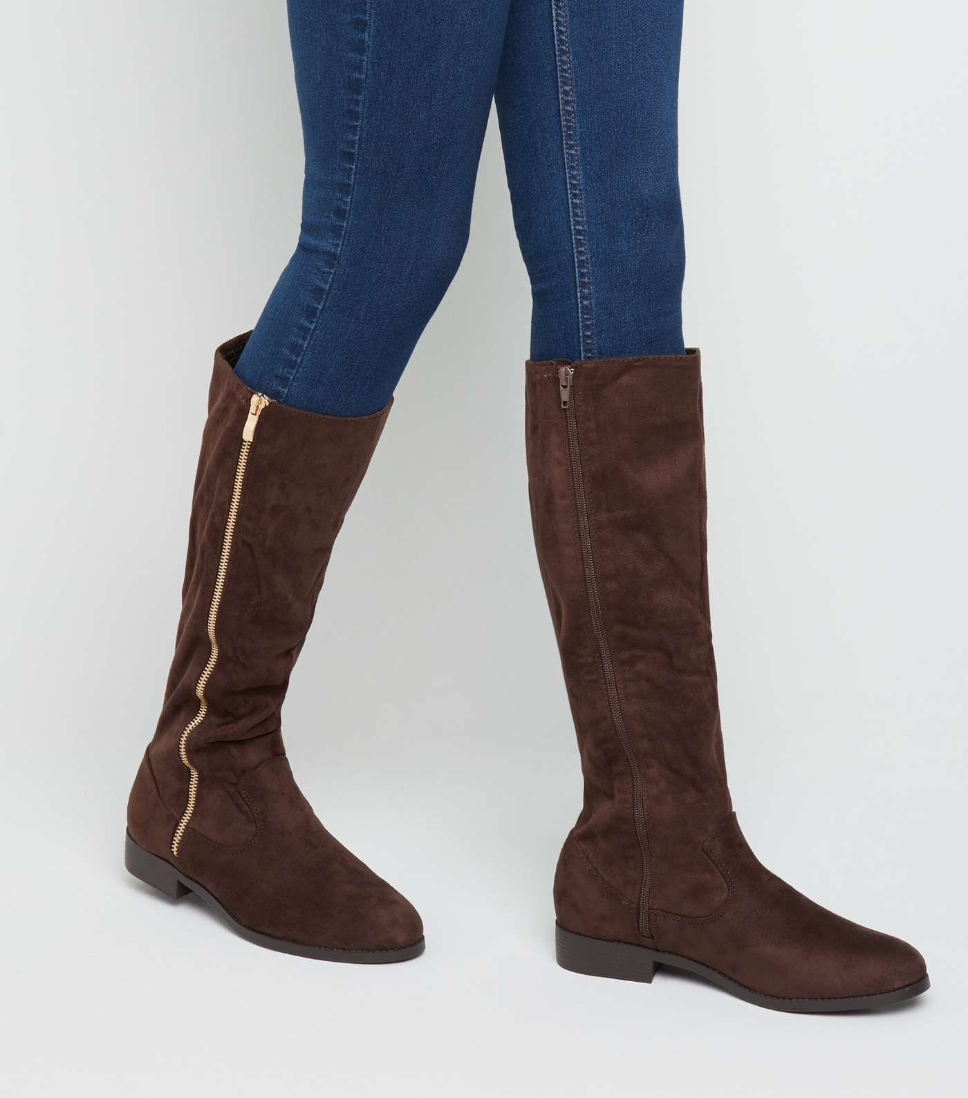 Wide Fit Rust Zip Side Knee High Flat Boots  Image 2