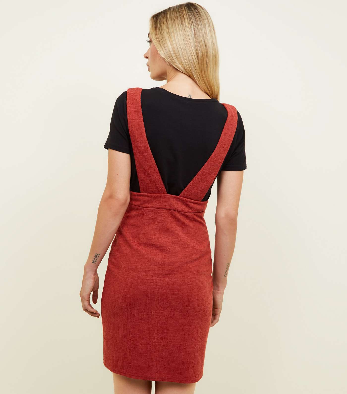 Red V Neck Pinafore Dress Image 3
