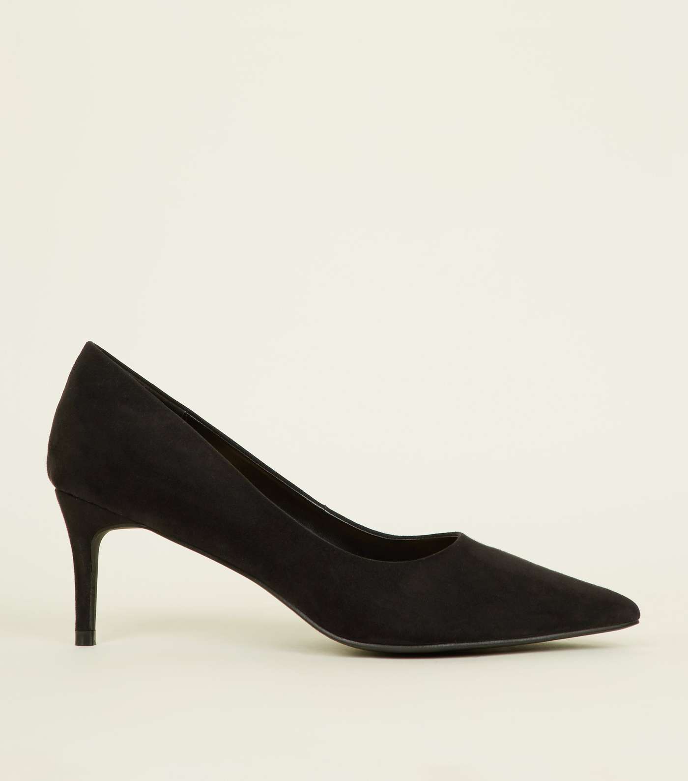 Black Suedette Low Heel Pointed Courts