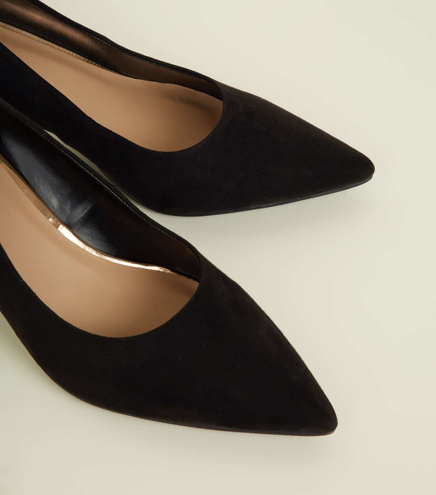 Black Suedette Low Heel Pointed Courts Image 3