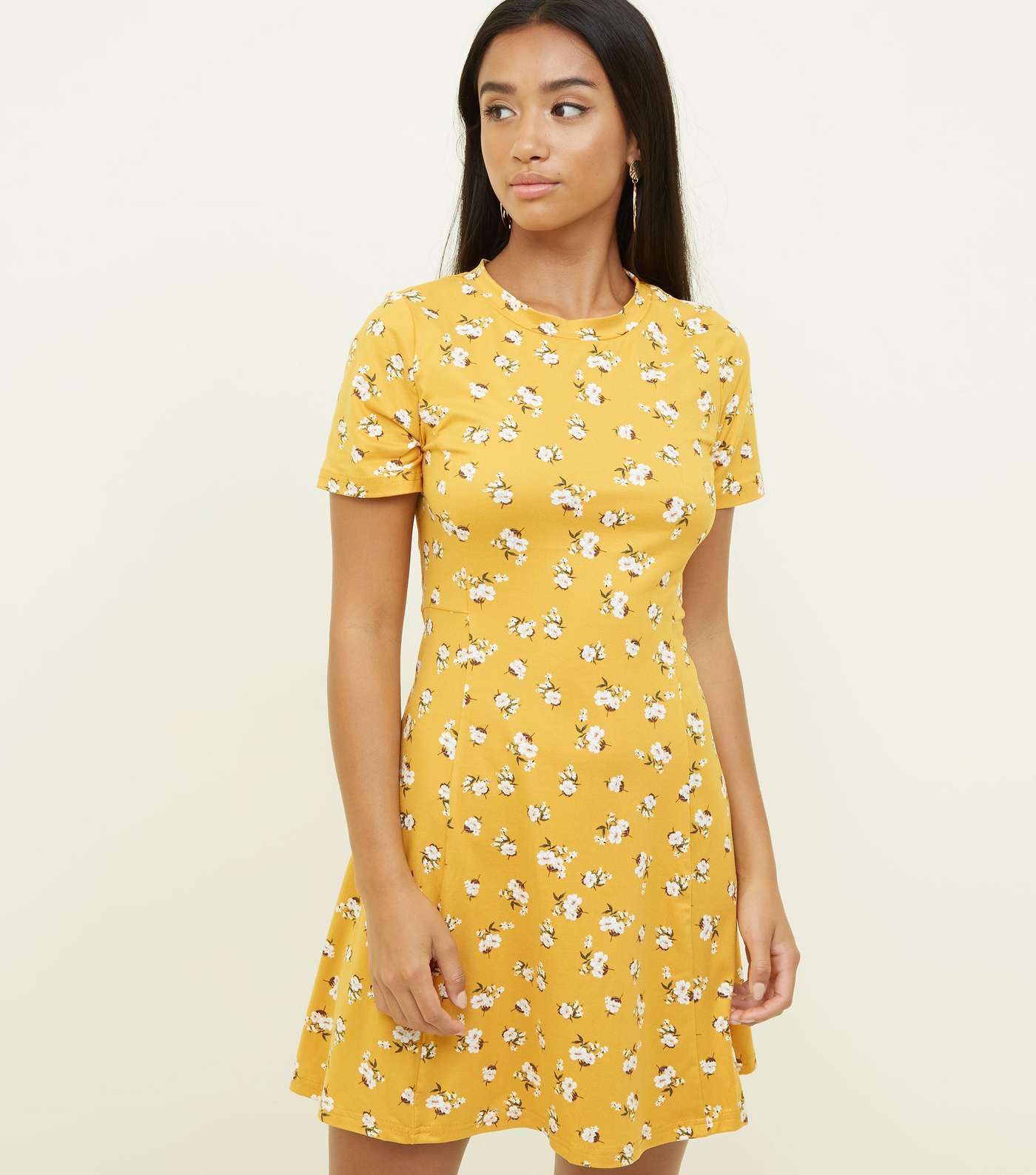 Petite Yellow Ditsy Floral Soft Touch Skater Dress