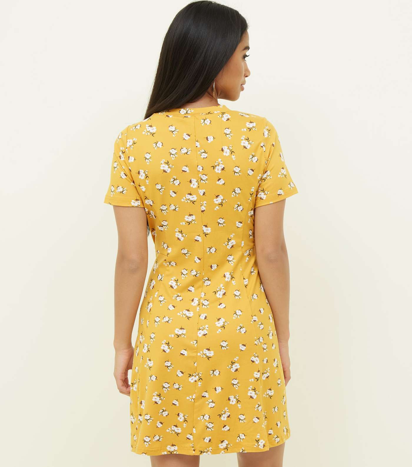Petite Yellow Ditsy Floral Soft Touch Skater Dress Image 3