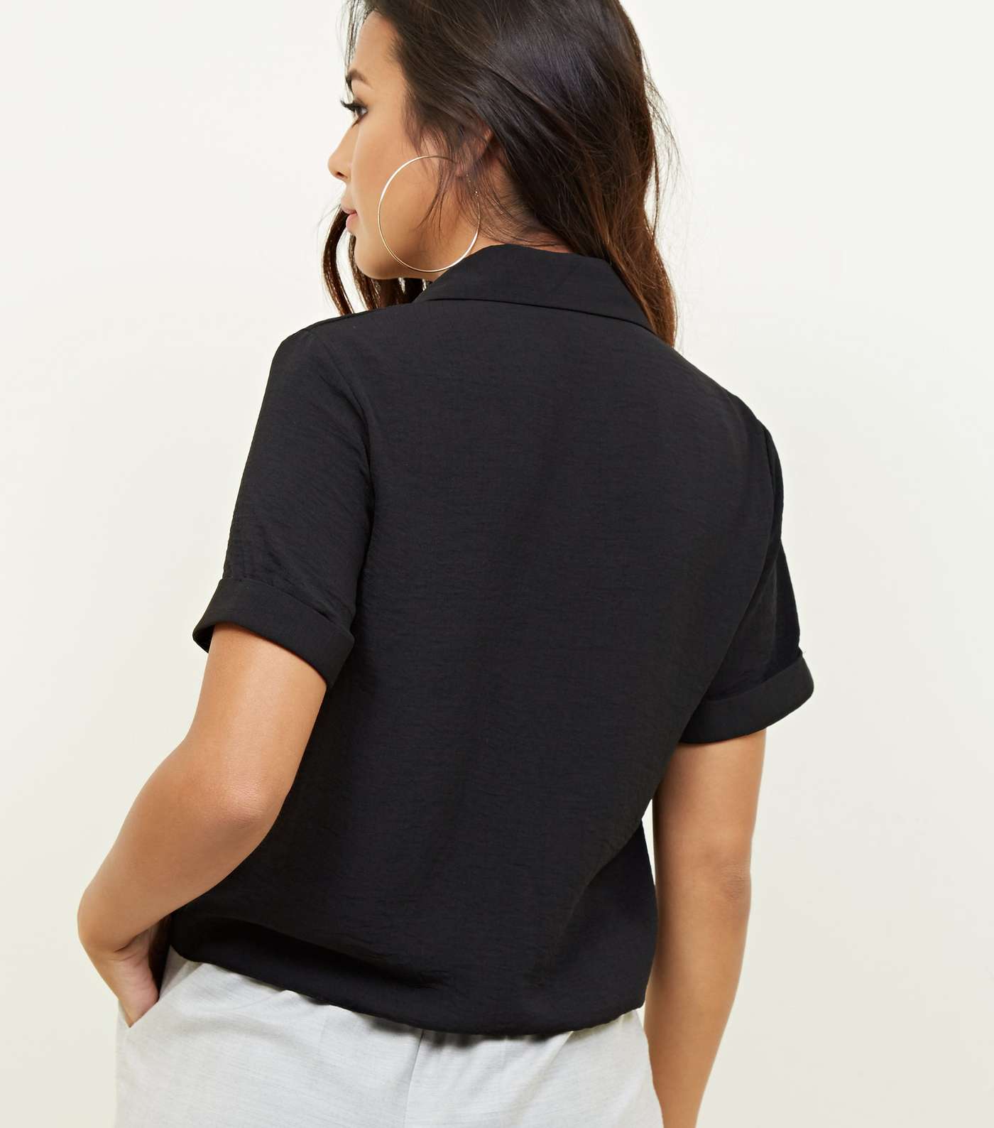 Petite Black Short Sleeve Linen-Look Shirt Image 3