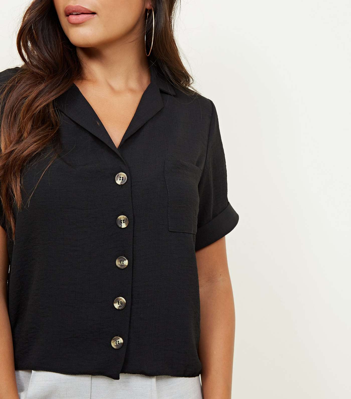 Petite Black Short Sleeve Linen-Look Shirt Image 5