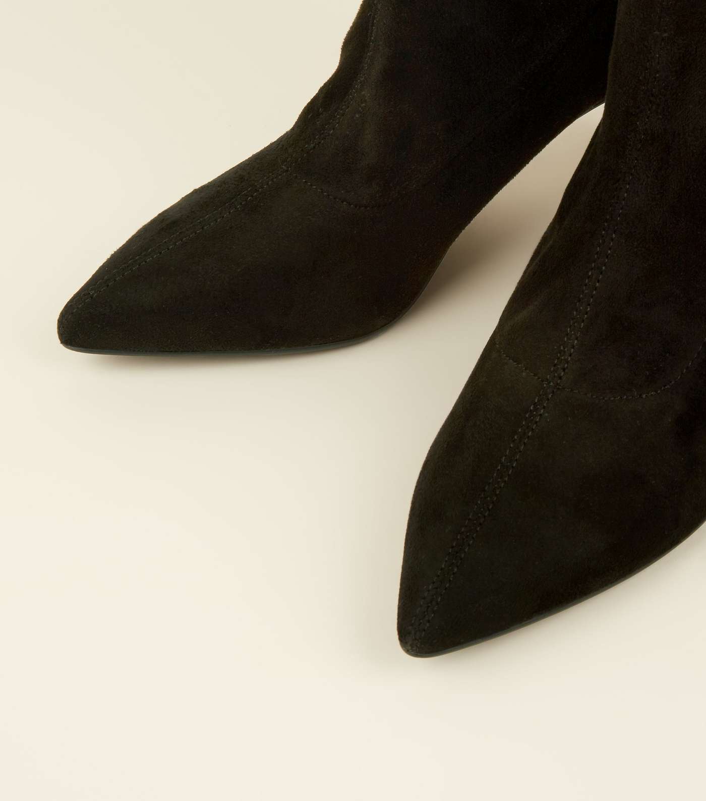 Black Suedette Kitten Heel Sock Boots Image 3