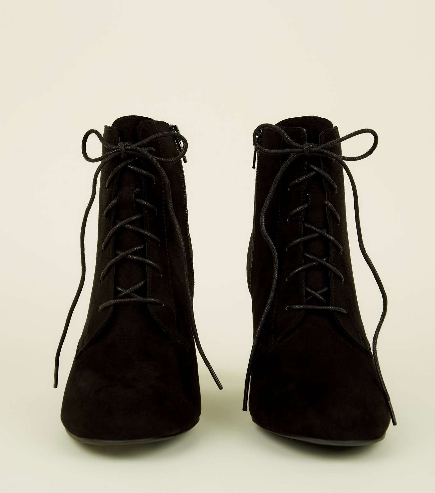 Wide Fit Black Suedette Lace-Up Block Heel Boots Image 3