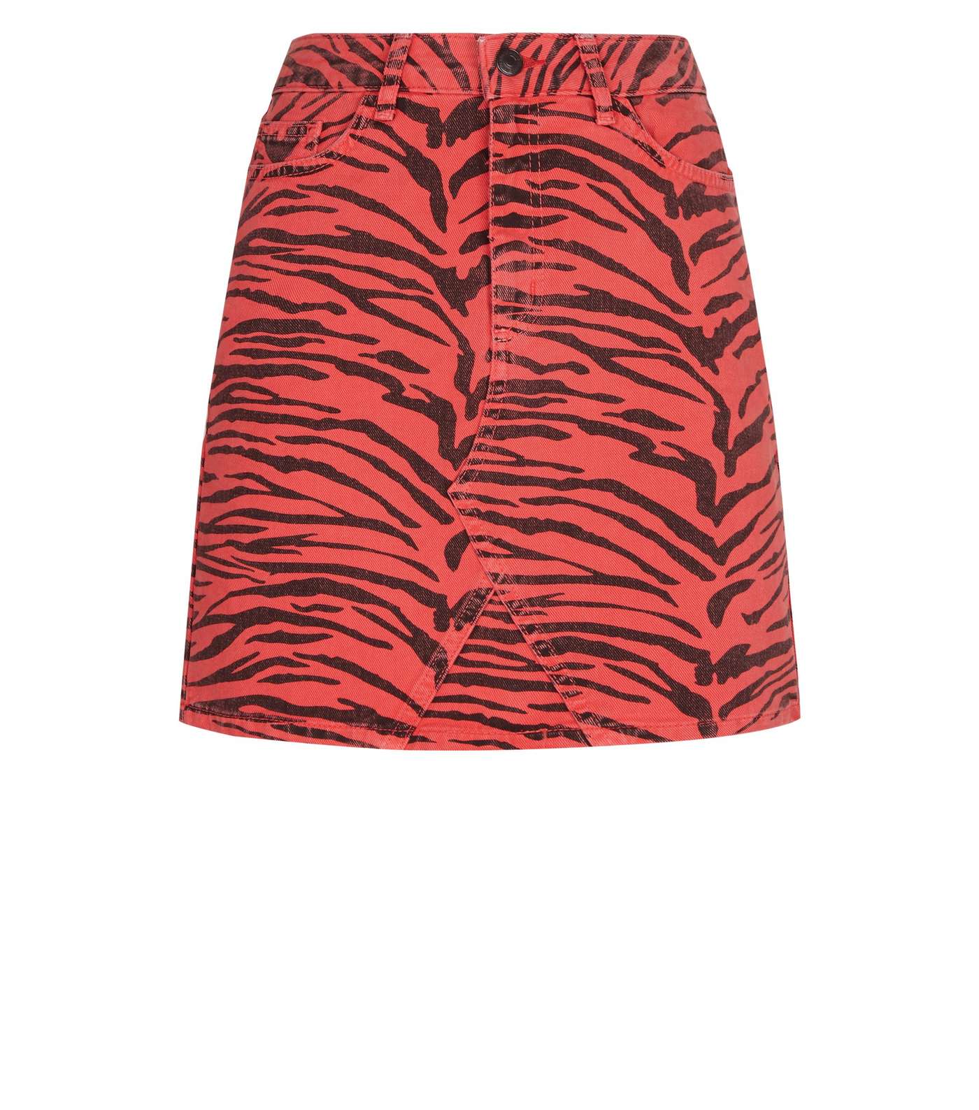 Red Zebra Print Denim Mini Skirt  Image 4