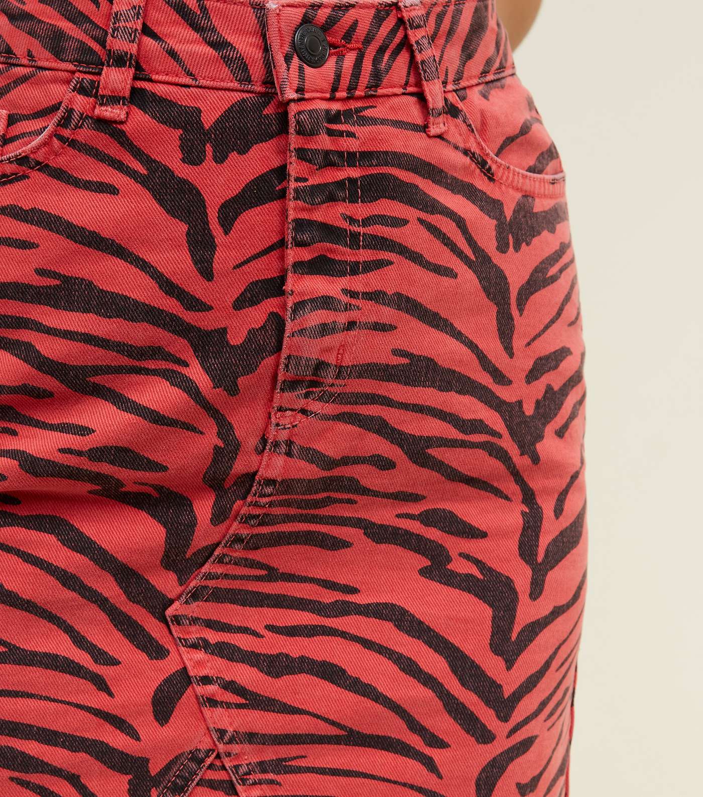 Red Zebra Print Denim Mini Skirt  Image 6