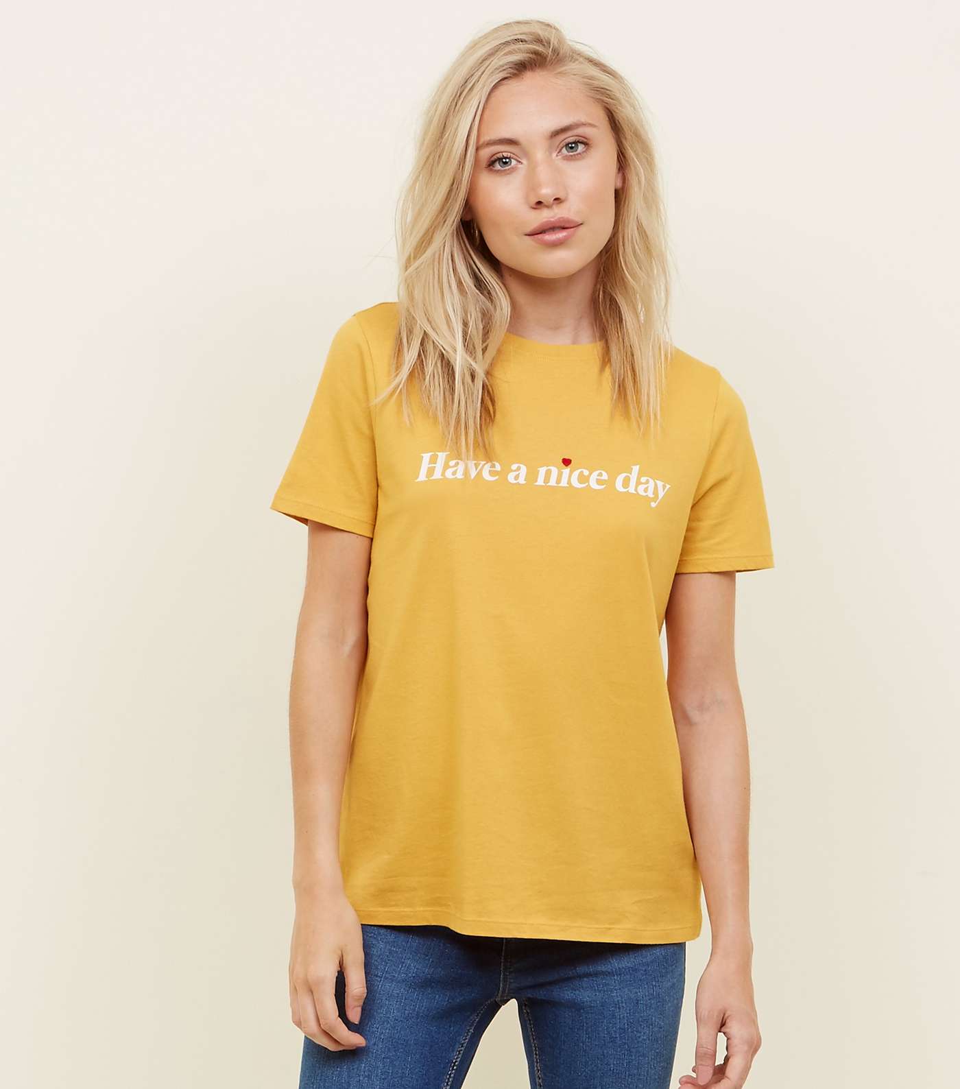 Petite Mustard Have A Nice Day Slogan T-Shirt 