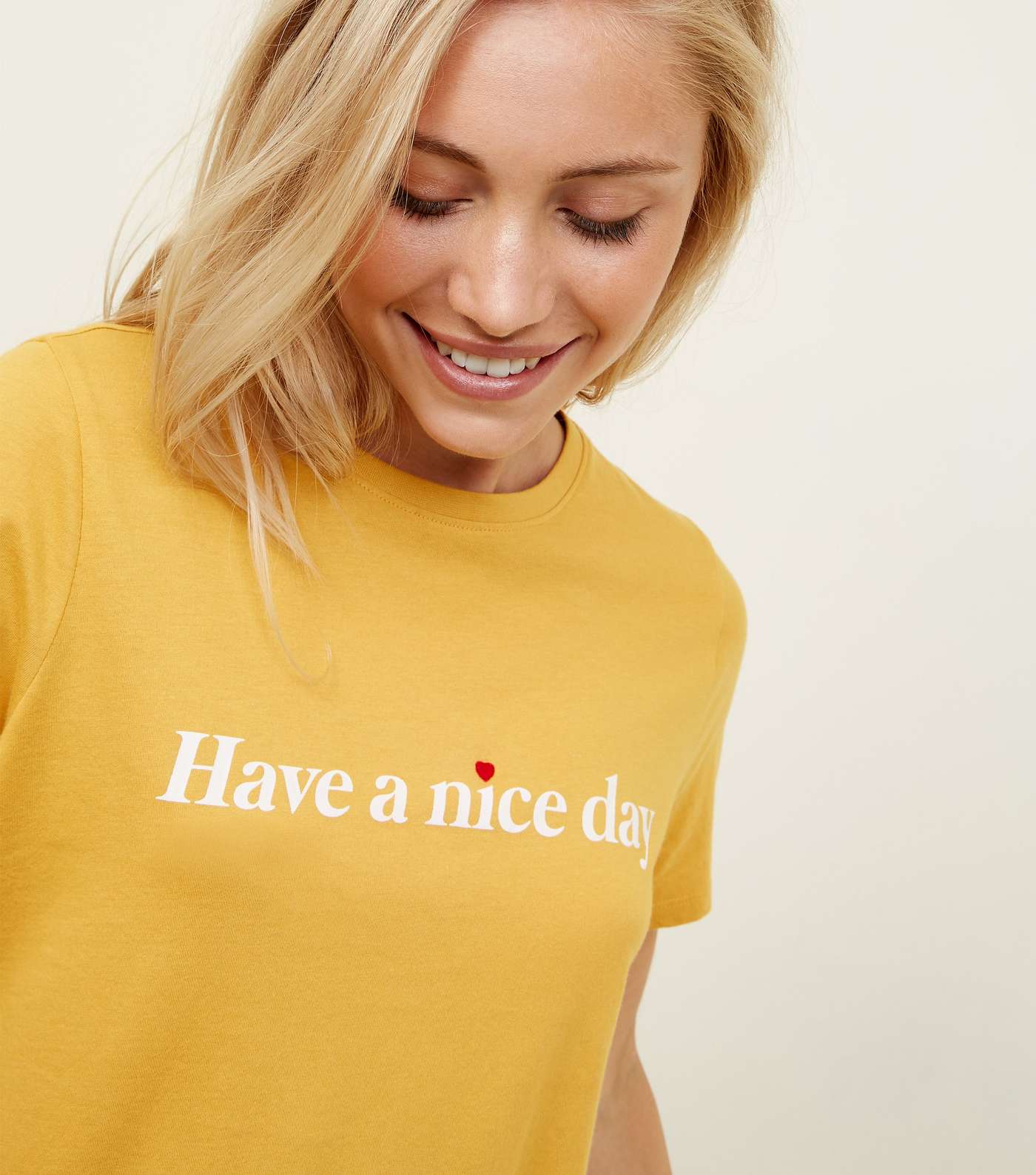 Petite Mustard Have A Nice Day Slogan T-Shirt  Image 5
