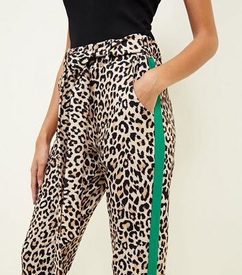 leopard print stripe trousers