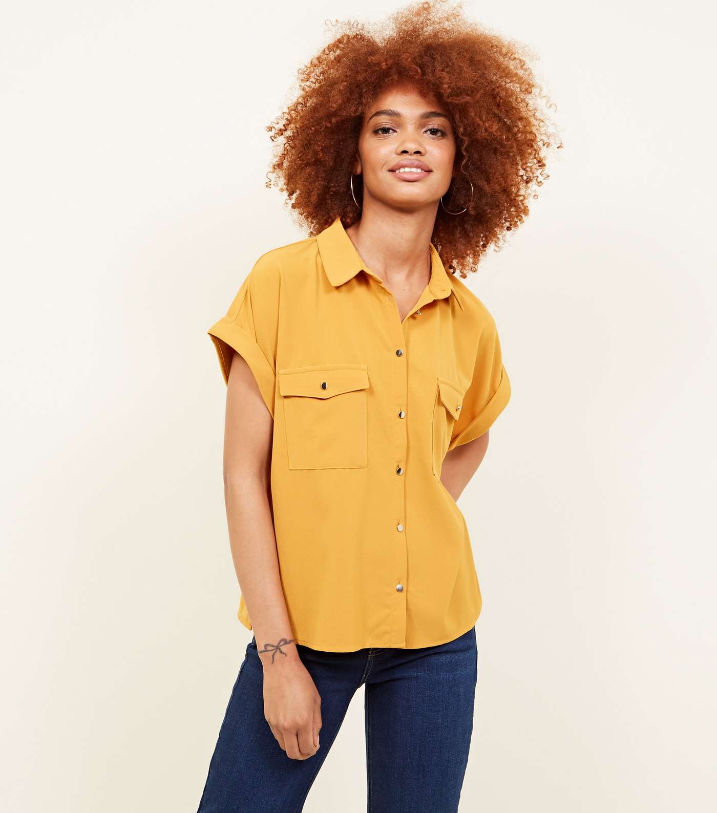 Mustard Twill Short Sleeve Utility Shirt 