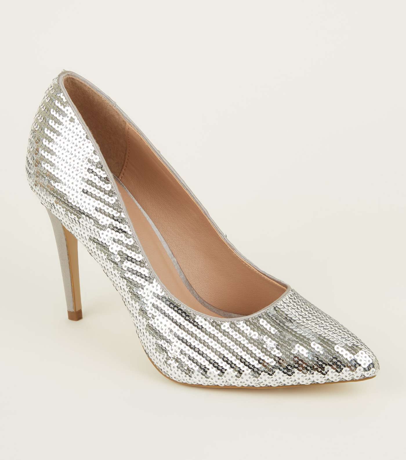 Silver Sequin Pointed Stiletto Court Shoes