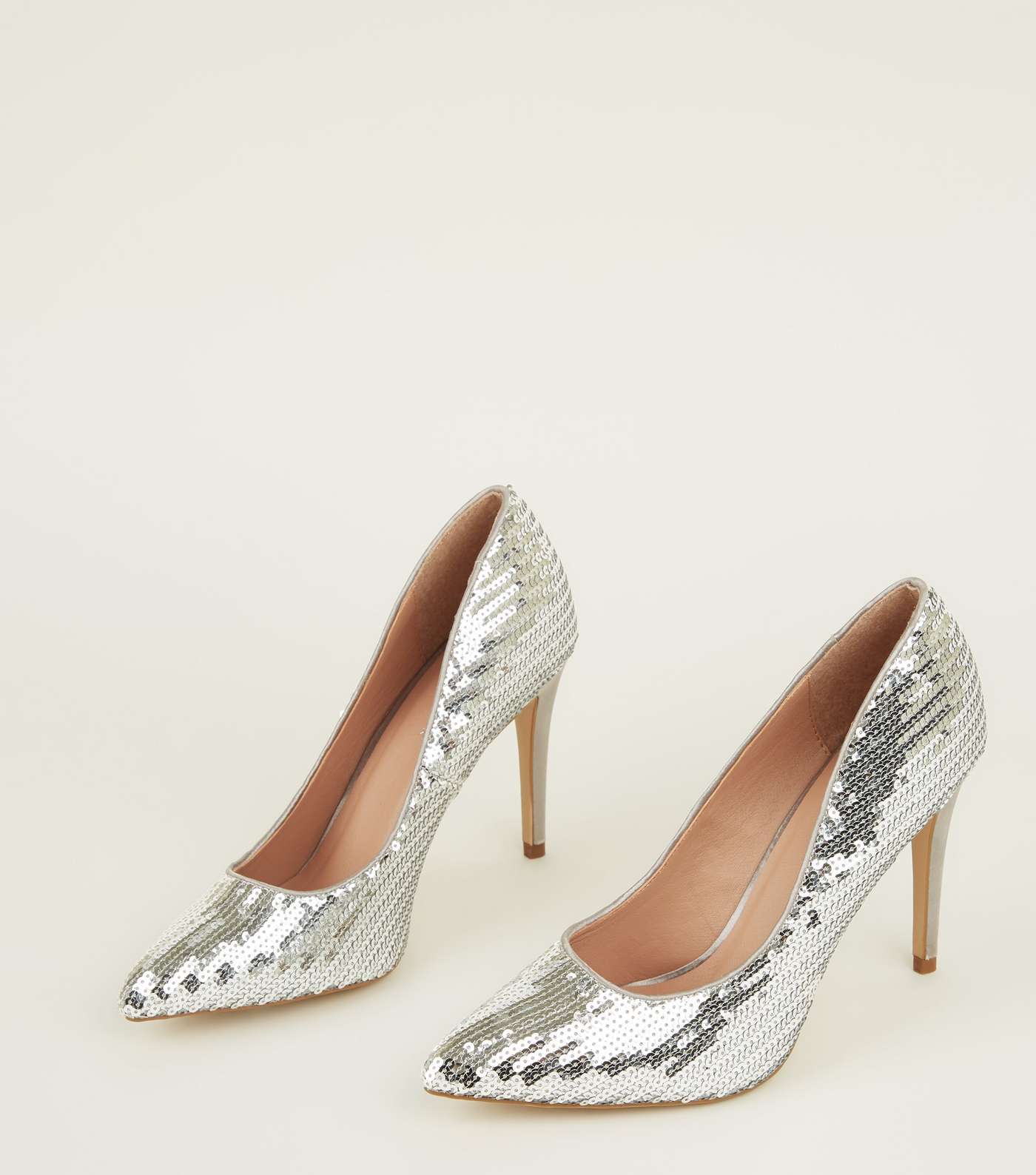 Silver Sequin Pointed Stiletto Court Shoes Image 3