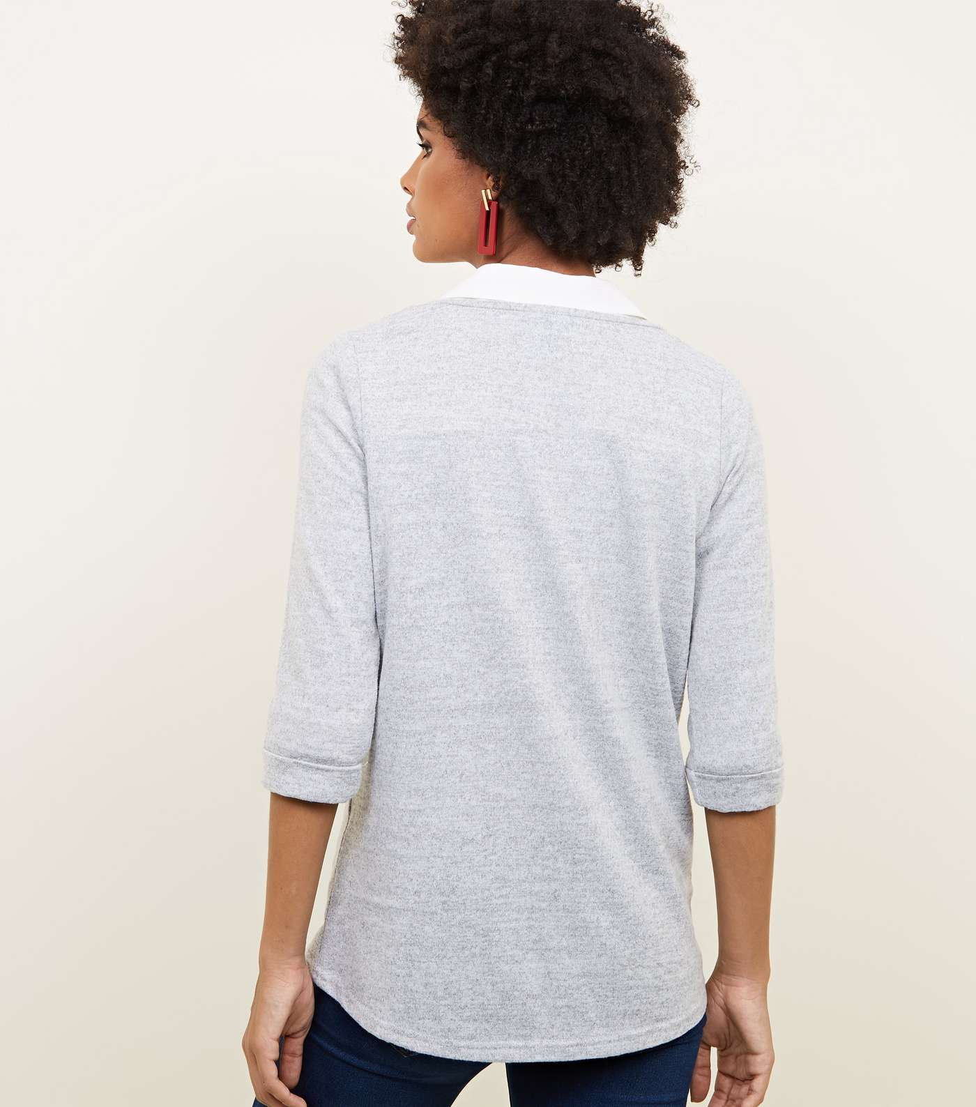 Pale Grey 3/4 Sleeve Fine Knit Top Image 3