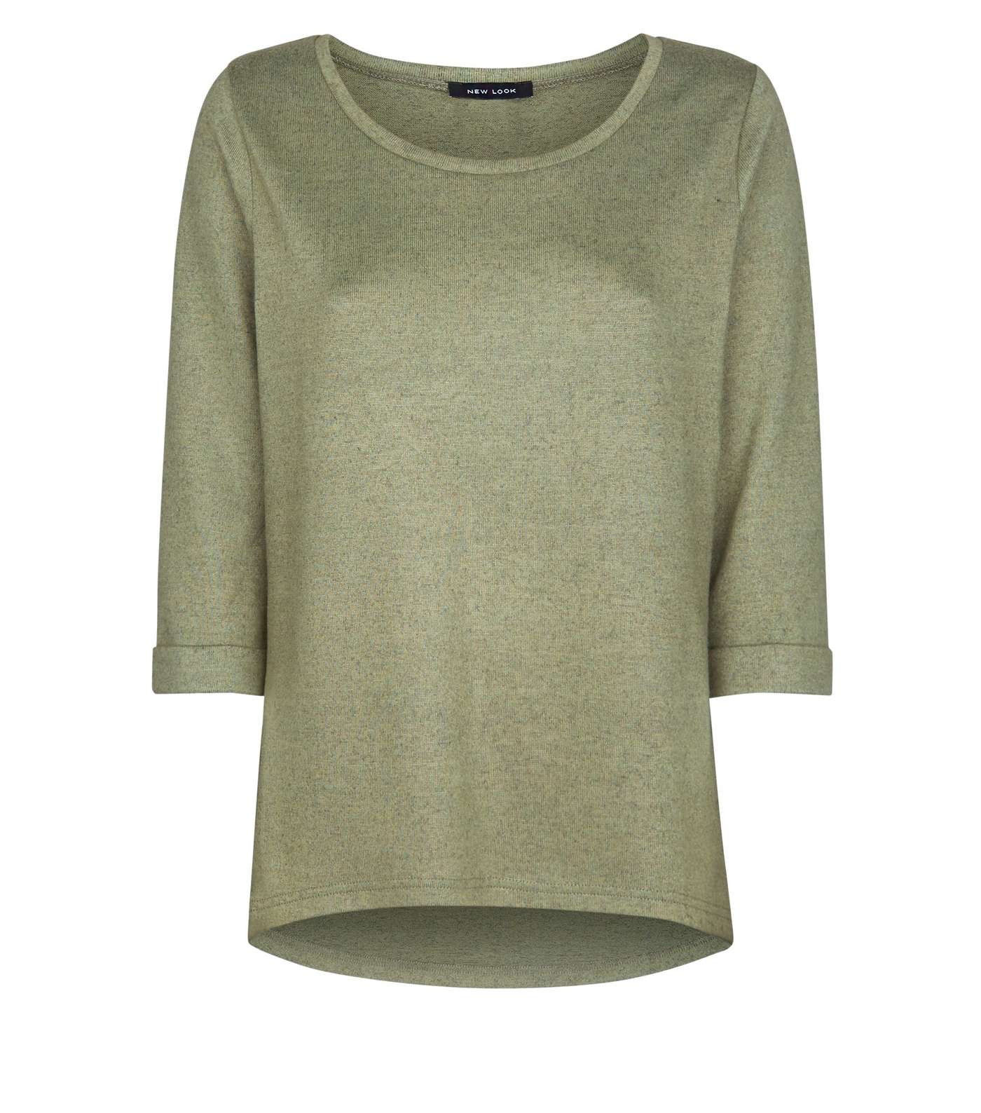 Olive Green 3/4 Sleeve Fine Knit Top Image 4