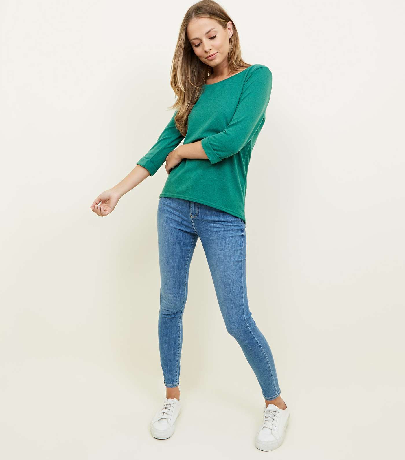 Green 3/4 Sleeve Fine Knit Top Image 2