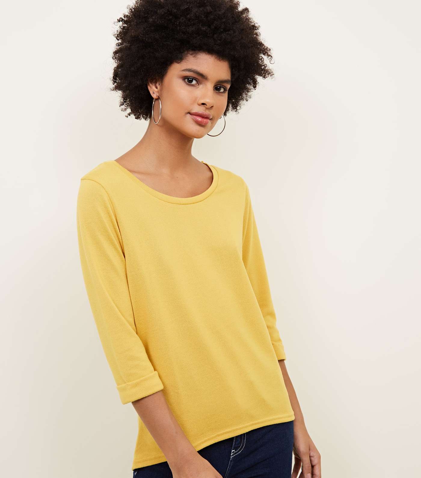 Yellow 3/4 Sleeve Fine Knit Top